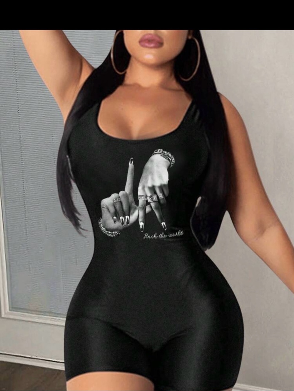 Black Graphic Scoop-Neck Women’s Romper